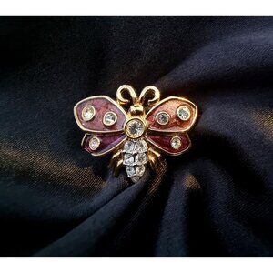 Vintage SWAROVSKI Swan Signed Brown Enamel Clear Crystals Butterfly Brooch Pin